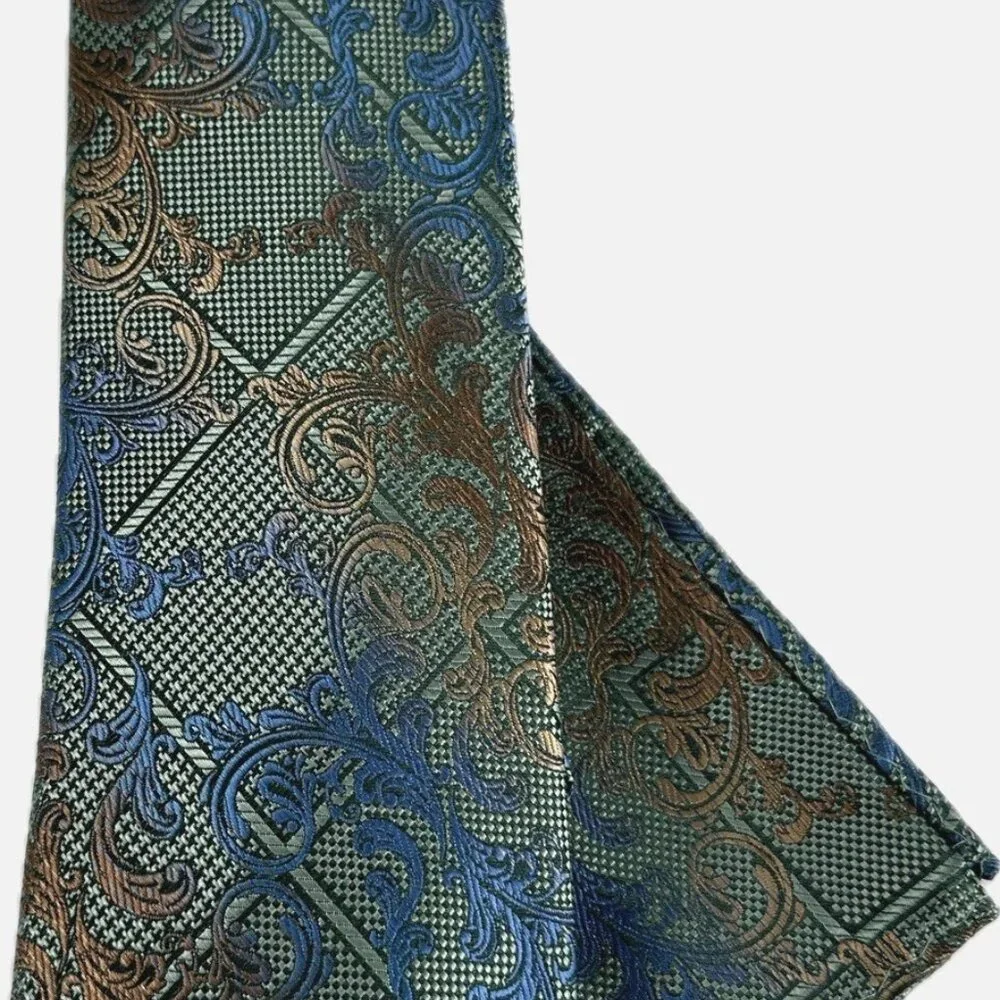 Stacy Adams Men Tie Hanky Green Melon Cobalt Blue Microfiber Handmade 3.25
